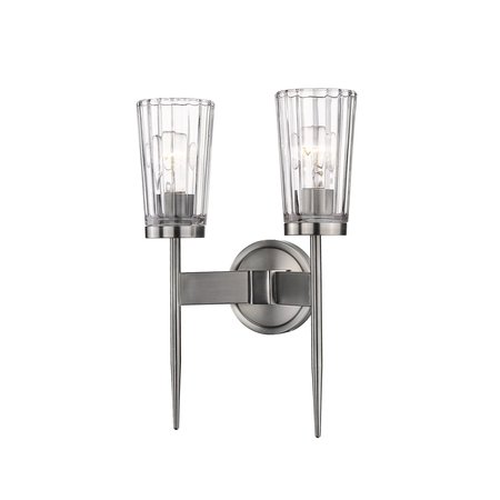 Z-LITE Flair 2 Light Wall Sconce, Antique Nickel & Clear 1932-2S-AN